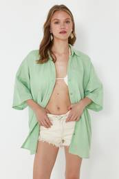 Mint Woven Muslin Beach Shirt