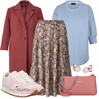 Outfit mit Rosa/Beige/Blau/Grau Sneaker Saucony "Stylisches Grosse Größen Outfit"