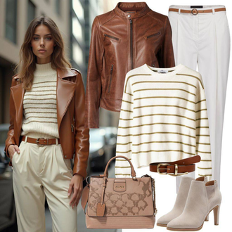 tenues avec Marron/Beige Vintage Veste en Cuir/Bomber en Cuir/Veste en Cuir/Veste Wax JP1880 "Tenue Confortable de Printemps"