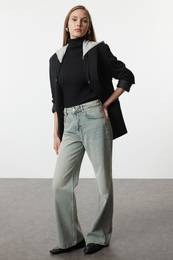 Blue Faded Effect Vintage High Waist Wide Leg Jeans