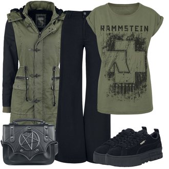 Outfit mit DunkelGrün/Grün Bundeswehr Parka/Militärjacke/Wachsjacke Rock Rebel by EMP "Herbstliches Freizeit Outfit"