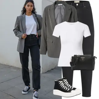 Outfit mit Schwarz/Weiß Plateau-Sneaker/Canvas-Sneaker/Sneaker Mit Seitlichem Reißverschluss/Winter Sneaker Converse "Outfit für den Winter"