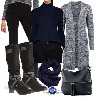Outfit mit DunkelGrün/Grün High Heels Stiefel/Stiefel Mit Keilabsatz/Winterschuh/Spitzer Stiefel/Vintage Stiefel/Langer Stiefel/Winter Stiefel/Stiefel Mit Reißverschluss/Kniehoher Stiefel/WeitschaftStiefel Rieker "Desires strick"