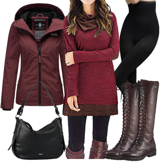 Echtleder Outfit mit Dunkelbraun/Lila/Braun Overknee Stiefel/Kniehoher Stiefel/Leder Overknee Stiefel/ReitStiefel/Flache Overknee Stiefel/Vintage Stiefel/Langer Stiefel/SchnürStiefel REMONTE "Perfekt für den Herbst"