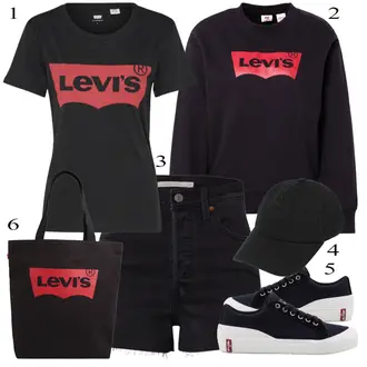 Kombinacije za festival Duga sa Crna/Crvena/Smeđa pamučna torba/Velika torba/Veliki džep/Torba za nošenje/Muška torba/Platnena torba/Shopper torba levi's ® "Zimski outfit"