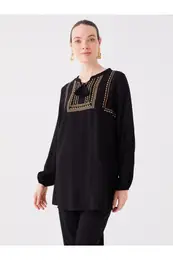 LCW Grace Tie Collar Patterned Long Sleeve Women's Tunic