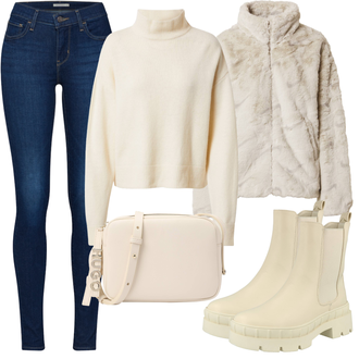 Silvester Outfits mit Beige/Khaki Chelsea Boot/Lederjacke/Gummistiefelette About You "Frühlings Outfit"
