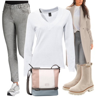Date Winter Outfit mit Grau/Silber/Weiß Default "Cooles Herbst Outfit"Look: Date, Schule, Pop Konzert, Hütten