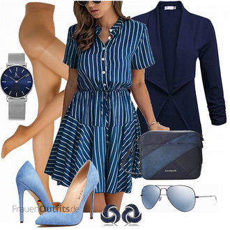 Hochzeitsgast Outfit mit Hellblau/Blau Vintage Pumpe/Eleganter Schuh/High Heel/Bequemer Pump/Hochfrontpump CASTAMERE "Auffälliges Business Outfit"