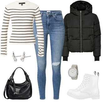 Lack Outfit mit Weiß/Creme SchnürStiefelette/Klassischer Stiefel/SpringerStiefel Dr. Martens "Bequemer Look"