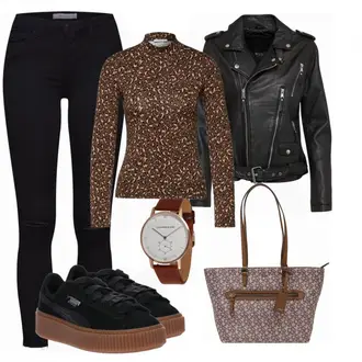 Outfit mit Schwarz Lederjacke Be Edgy "Longsleeve Marille"