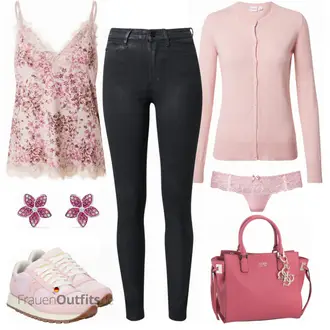 Outfit mit Rosa/Beige/Blau/Grau Sneaker Saucony "Flora Freizeitoutfit"