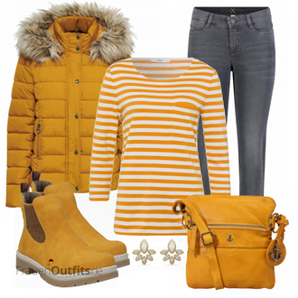 Outfit mit Gelb Stiefel Rieker "Herbstlicher Look"