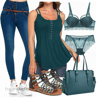Outfit mit Türkis/DunkelGrün/Grün Bluse/Bluse Mit Knopf/SchlupfBluse/Plissee Bluse/Einfarbige Bluse/Bluse Oberteil/Ärmellose Bluse Dilgul "Perfekt für den Sommer"