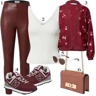 Jesen Outfit sa Crvena/Smeđa/Tamnocrvena/Vinski Crveno Tajice Kožnog Izgleda/Kožne Tajice/Hlače od Umjetne Kože/Kožna Hlača Edited "Tvoj otmjeni outfit"