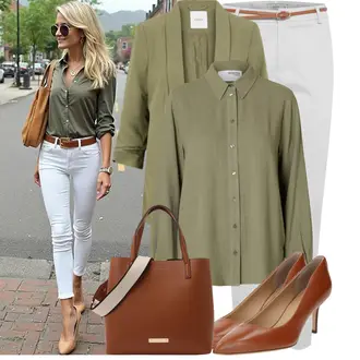 Outfit sa Siva/Kaki/Bijela Hlača Velika Veličina B.young "Moderna kombinacija za slobodno vrijeme"