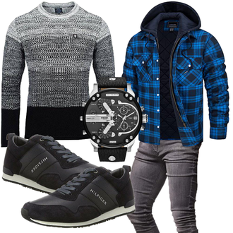 Outfit mit DunkelBlau/Blau/HellBlau WinterPullover/KapuzenPullover/Sport Hoodie/Hoodie/Sweatjacke/Strick Hoodie/Ausgefallener Hoodie TACVASEN "Freizeit Outfit"