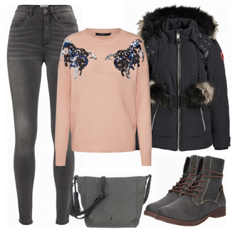 Outfit met blauw Khujo "only grijs"