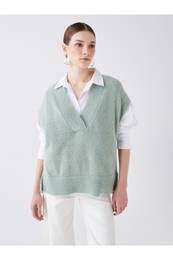 Women's V-Neck Plain Oversize Knitwear Sweater