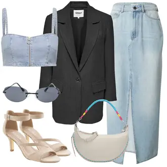 Outfity pro léto Len s Světle modrá Džínová vintage sukně/Džínová Sukně Leger by Lena Gercke "Outfit na léto"