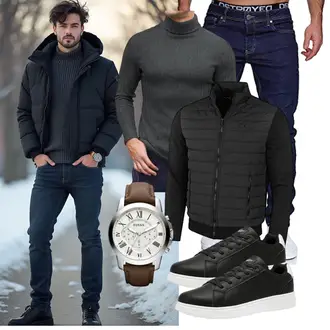 Konzert Winter Outfit mit Schwarz/Grau 2in1 Jacke/Isolationsjacke/Kunstfaserjacke/Merinojacke/Thermojacke/Hybridjacke Calvin Klein "Freizeit Outfit"Look: Konzert, Schule, Wasen, Pop Konzert