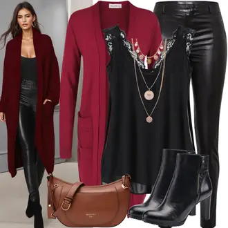 Outfit met bruin/zwart/wit/Donkerblauw InstapBlouse/Mouwloze Blouse/Blousebody/Kanten Blouse/CrashBlouse/Open Blouse/Blouse Top no matter what "Stijlvolle Outfit"