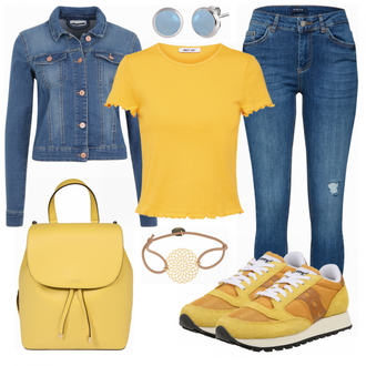 Outfit mit Sneaker Saucony "Fruehlings Farben"