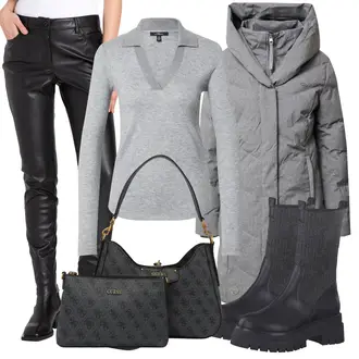 Elegante Outfits mit Schwarz/Weiß Hose Große Größe/Leggings Große Größe/Lederimitathose/Lederlegging/Leggings Lederoptik/Lederhose Ichi "Elegantes Winter Outfit"