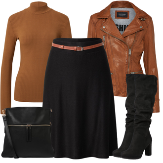 Kombinacije za zabavu 60-ih sa Smeđa/Narandžasta Majica S Visokim Okovratnikom Edited "Jesenski outfiti"Look: Besprijekorno, Rad, 70-ich, 60-ih