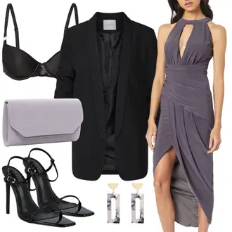 Stoff Outfit mit Orange/Schwarz/Weiß Sandalette/Spangenpump/Schaftsandale/High Heel/Sandalen Mit Absatz/Slingpump simmi london "Damen Outfit mit festlichem langem Kleid"