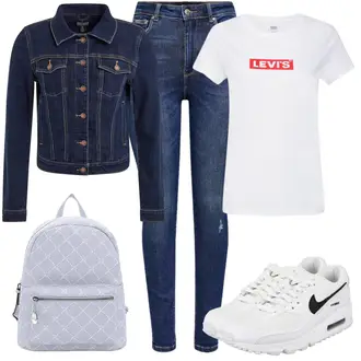 Outfit mit Schwarz Jeansjacke Guess "Sommerliches Freizeit Outfit"