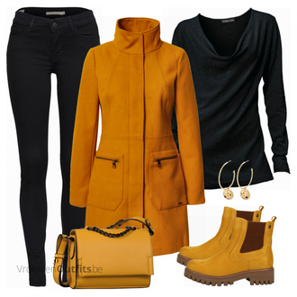 Outfit met geel Laars Rieker "Modieuze winterlook"
