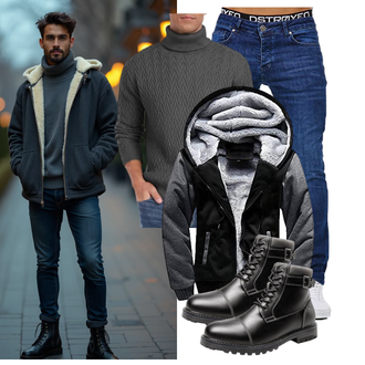 Paintball Outfit mit Schwarz/Dunkelgrau/Grau/Dunkelblau Samt Pullover/Kapuzenpullover/Oversized Zip Hoodie/Hoodie/Strick Hoodie/Sport Hoodie/Ausgefallener Hoodie/Sweatjacke MANLUODANNI "Freizeit Outfit"Look: Arbeits, Paintball, Skate