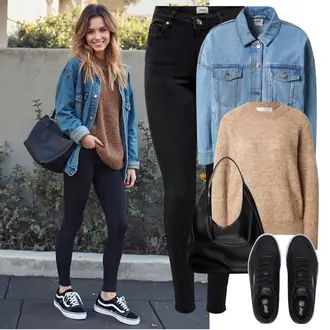 Streetwear Outfit mit Schwarz Leder Sneaker/Sneaker Low/Plateau-Sneaker/Skateschuh Puma "Frühlingsoutfit"Look: Uni, Casual, Coole, Hip Hop, Skater, Sportlich, Streetwear