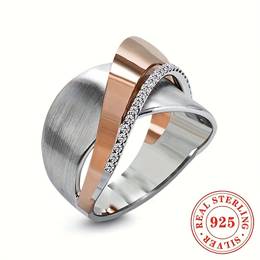 1pc Elegant 925 Sterling Silver Ring, 5.9g, April Birthstone, Synthetic Cubic Zirconia, Design, Women' Jewelry For Daily And Vacation Wear
