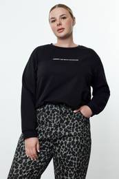Curve Black Slogan Regular Fit Crew Neck Plus Size Sweatshirt