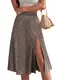 Floerns Women's Boho Floral High Waist Split A Line Midi Skirt Ditsy Beige M