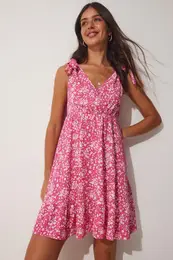 Happiness stanbul Women's Pink Summer Floral Viscose Dress