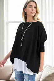 81734 Knitwear Womens Poncho-BLACK