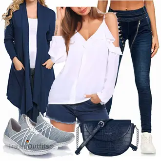 Laufen Outfit mit Weiß Lederjacke/Crash­bluse/Einfarbige Bluse/Bluse Mit Schleife/Volantbluse/Offene Bluse/Bluse Oberteil/Schlupfbluse Parabler "Outfit für den Sommer"Look: Fitness, Tanzen, Arbeits, Laufen, Freizeit