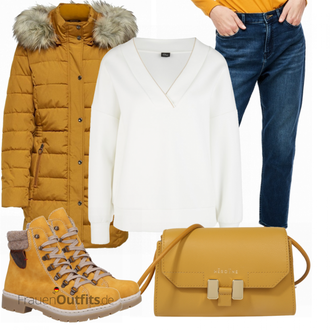 Outfit mit Gelb Stiefel Rieker "Outfit in herbstlichen Farben"