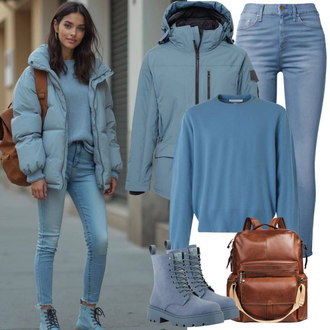 Anniversaire Hiver tenues avec Bleu clair Jean Push-up/Jean Sweat/Jeans à Enfiler/Veste en Cuir/Jean Taille Haute/Jeans avec un Trou/Jeans Thermiques/Chaussures en Cuir/Jean Motard Résumé "Tenue Confortable de Printemps"Look: Anniversaire, École, Concert de pop, 18ème anniversaire, Chalets, Fête Des Mères, Jour de Plage
