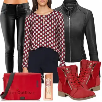 Tanzen Outfit mit Rot/Dunkelrot Winter Stiefelette/Gefütterte Stiefelette/Sommerstiefelette/Sneaker Mit Seitlichem Reißverschluss/Schnürstiefelette/Flache Stiefelette/Stiefel Mit Reißverschluss Stiefelparadies "Bellivera Jacke"Look: Reiten, Tanzen, Freizeit