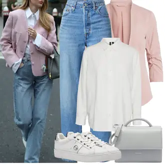 Jahanje Outfit sa Svjetloplava/Plava Vintage traperice/Girlfriend Traperice/High Waist Traperice/Skraćene Traperice/Dad Traperice/Mom Jean levi's ® "Proljetni Outfit"Look: S zakovicama, Skating, Jahanje, Razonoda, Kuglanje