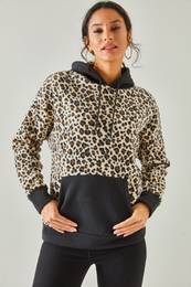 Women's Ecru Leopard Leopard Hooded Fleece Sweatshirt