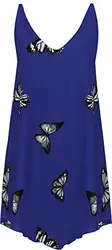 WearAll - Damen Chiffon Schmetterling Druck Liniert Ärmellos Tauchen Saum Weste Top - Königsblau - 54-56
