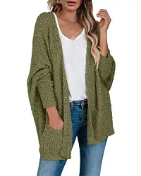 Saodimallsu Damen Chunky Fuzzy Cardigan Oversized Popcorn Offene Front Boyfriend Fledermaus Langarm Strickjacke Army Green M