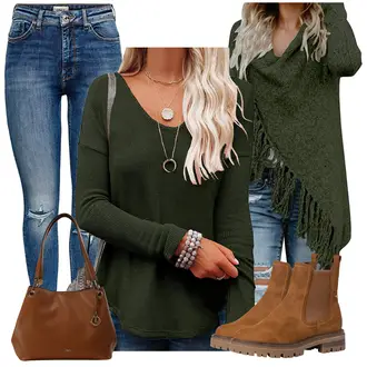 Urlaub Outfits Old Money mit Blau/Hellblau Push up Jeans/Jeans mit Schlitz/Lederjacken/Jeans mit Loch Only "Alltagsoutfit"Look: Coole, Schön, Old Money, Uni