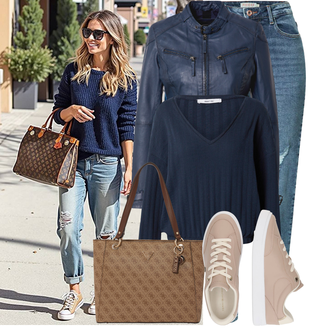 Outfit sa Plava/SvjetloPlava Hlače Jeggings/Traper Tajice/rupa hlača Pieces "Moderni outfit za proljeće"