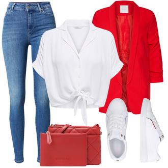 Mit Schleife Outfit mit Grau/Creme/Weiß Bluse und Tunika/Bluse Mit Schleife/Kurzarmbluse/Schluppenbluse/Wickelbluse/Bluse Große Größe/Casual Hemd/Musselin Hemd/Hemdbluse/Kurzarm Hemd Only "Schöner Sommer Look"